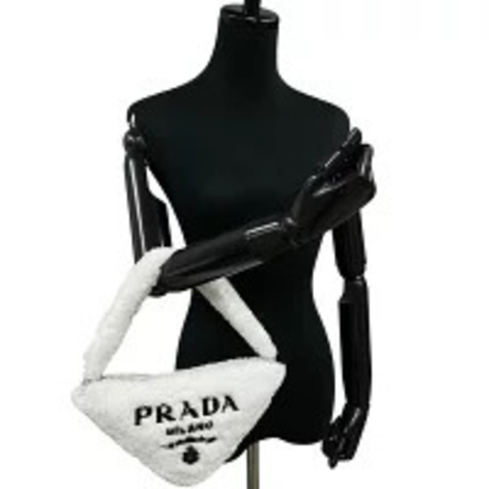 PRADA Triangle Terrycloth Handbag Tote White - Picture 2 of 10
